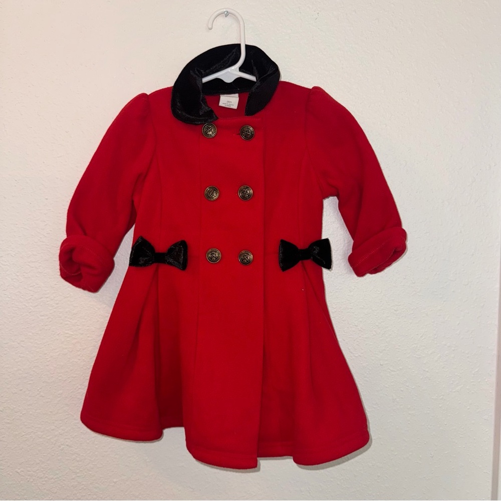 Starting Out Red Pea Coat & Hat with Black Bow Accents.
